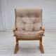1970s, Norwegian armchair, model "Kengu", beige furniture leather.