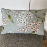 Sky blue patterned linen cushion