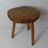 Brutalist side table tripod in vintage wood