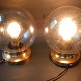 2 Limburg 1970s bubble globe and brass table lamps