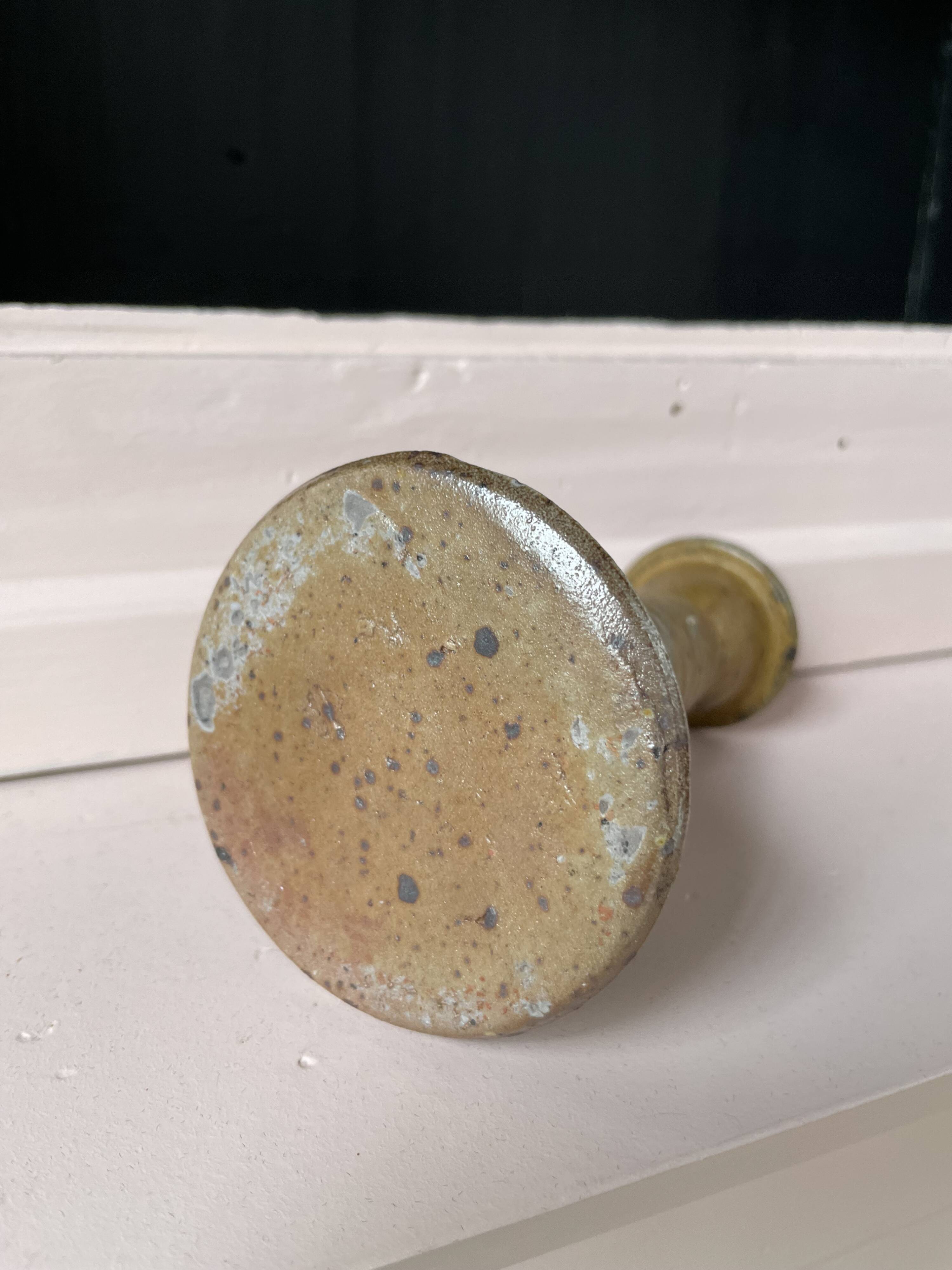 Hand candle holder stoneware