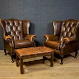 Set of Chesterfield armchairs with footstool