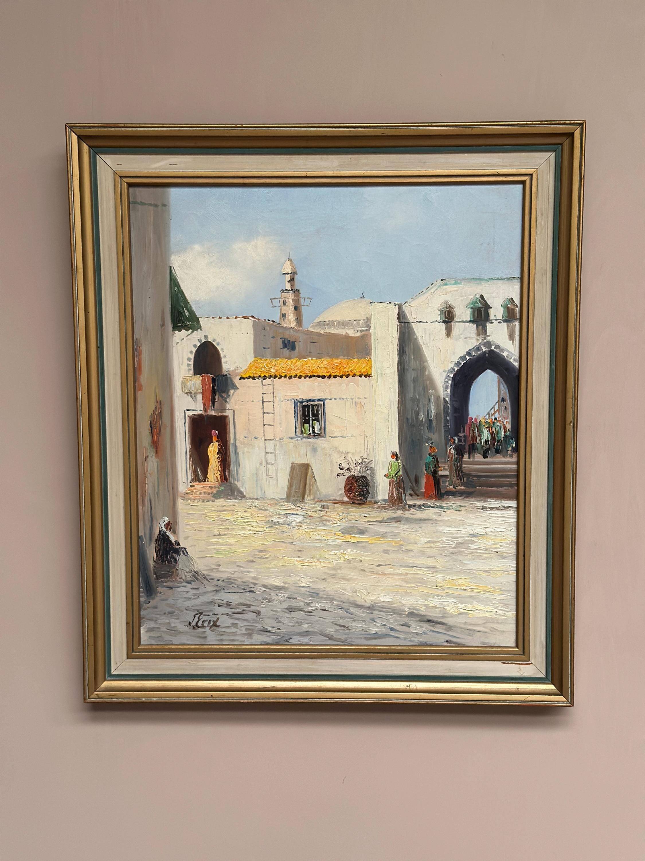 Swedish Oil on Canvas – “Southern Street” by J. Erix