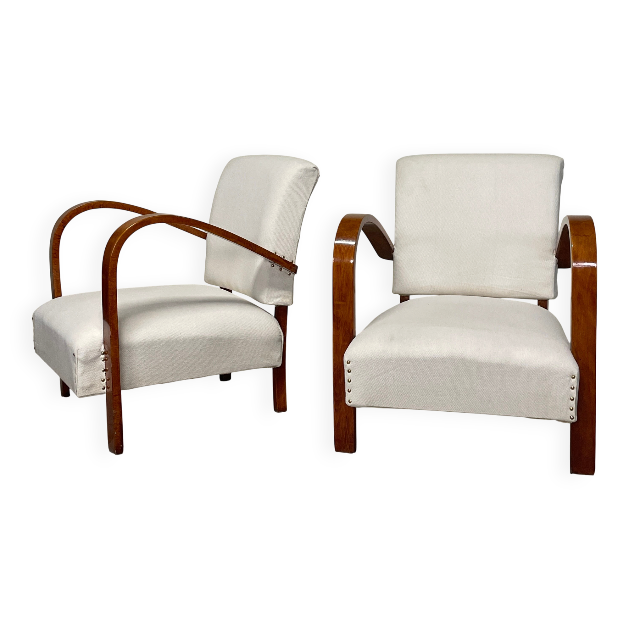 Pair of Art Deco Armchairs in Curved Wood, Italian Manufacture, 1930s - 1940s