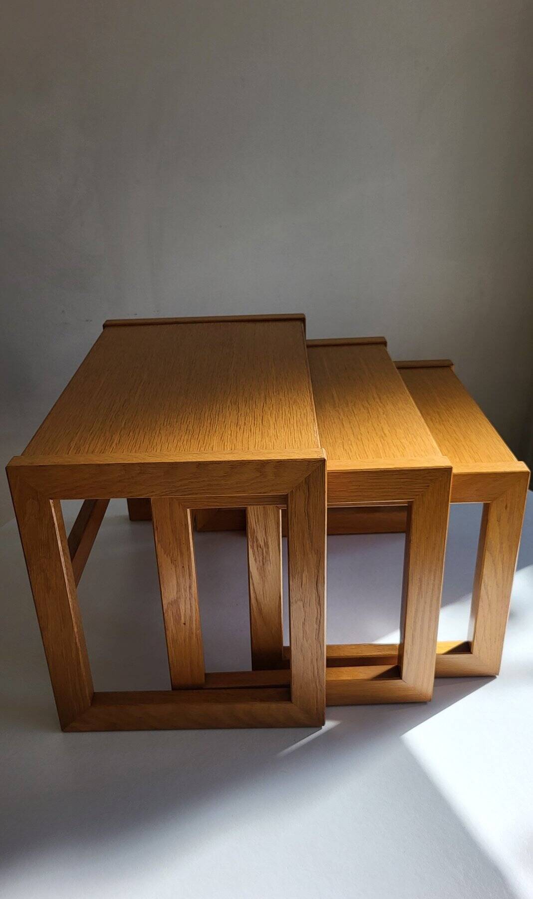 Modernist solid oak nesting table 1970