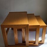 Modernist solid oak nesting table 1970