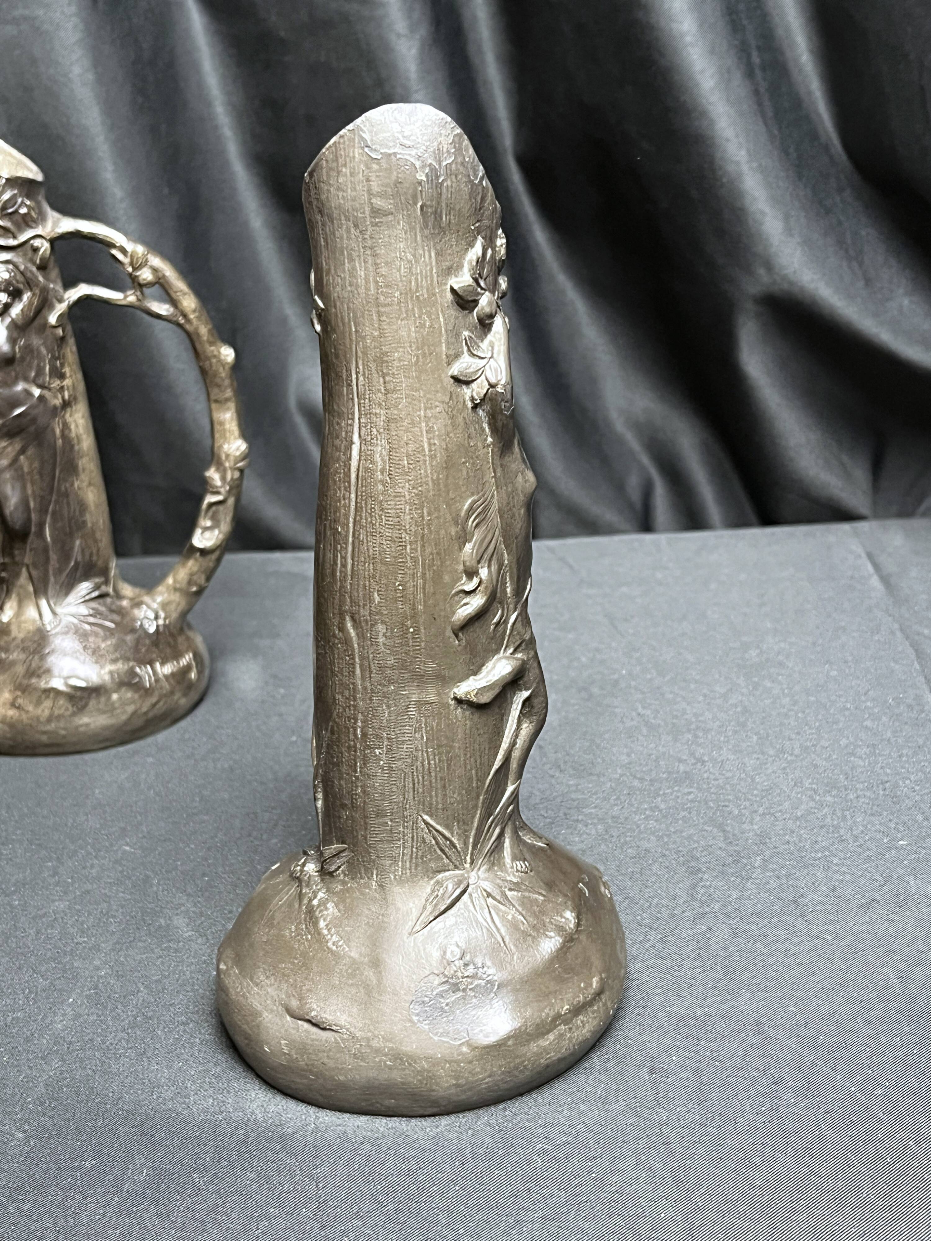 Art Nouveau pair of pewter vases signed W. Hering circa 1900
