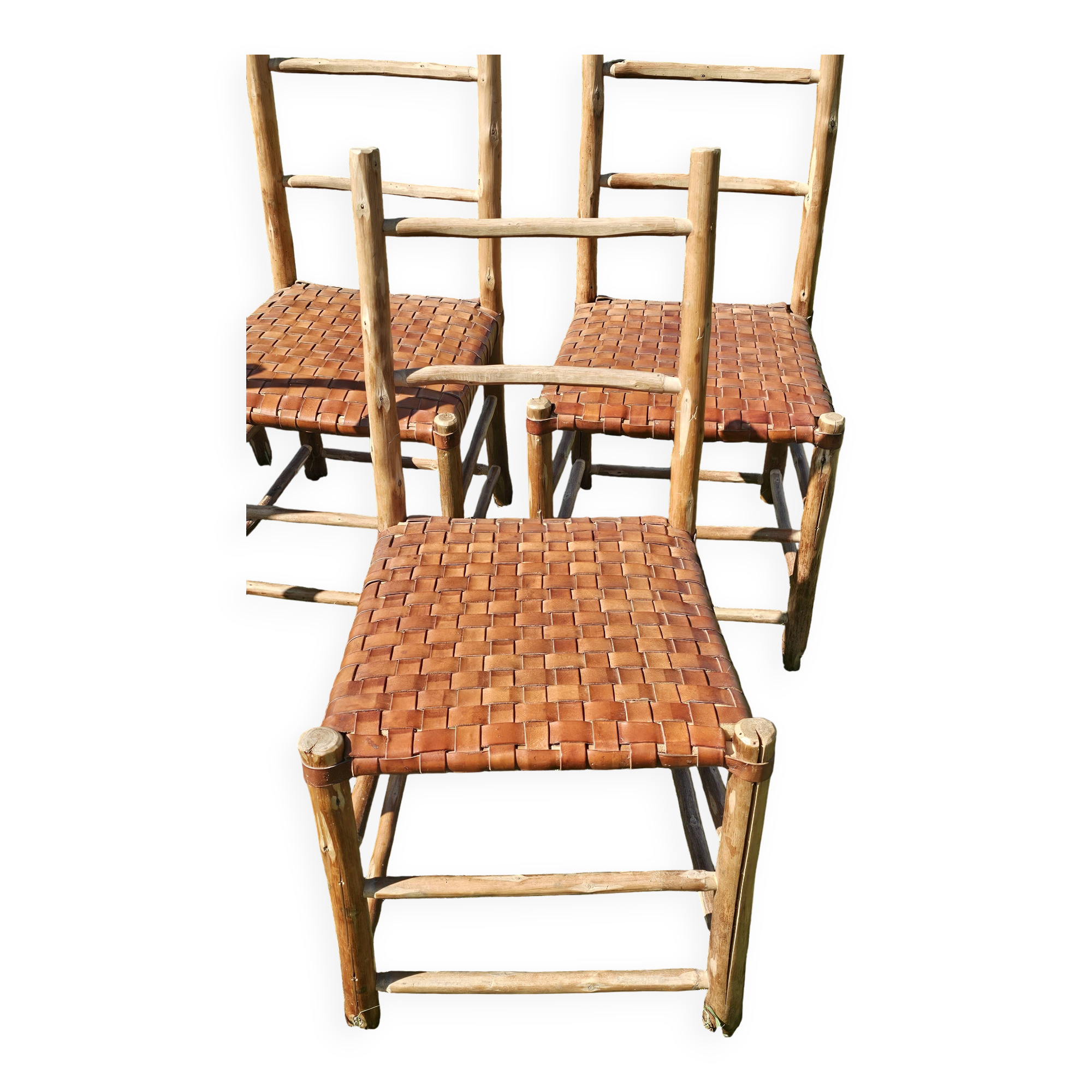 Chestnut chair, woven leather seat