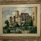 Old French painting signed and dated 1952 – Castle and garden – Oil