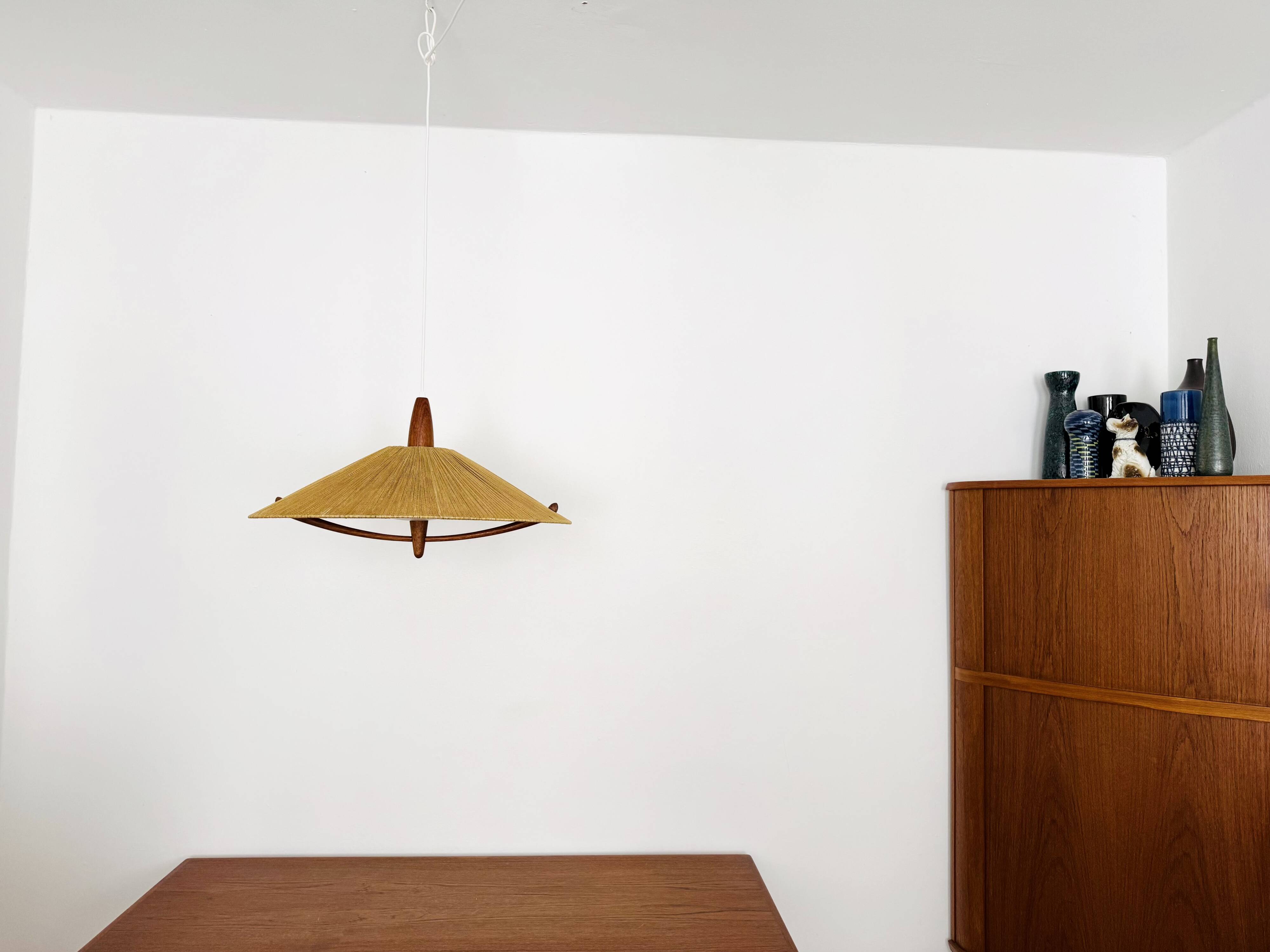 Large Sisal and Teak Pendant Lamp by Temde