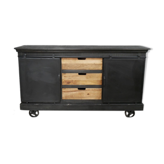 Solid mango side cabinet in black color