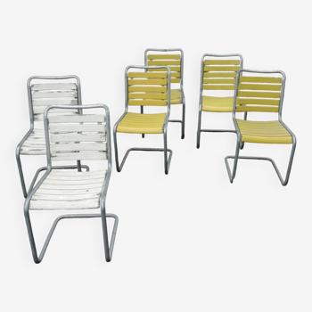 Chaises cantilever avec assises lattés bois de Bigla, Suisse, 1940, set de 6