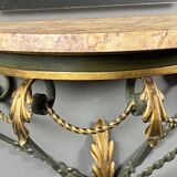 Wall console with mirror, wrought iron and marble, 20th century