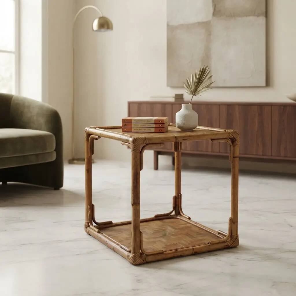 Vintage coffee table in wicker and bamboo, Italy, 1970s-1980s.