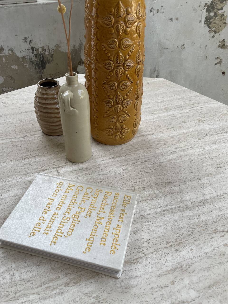 Octagonal travertine coffee table