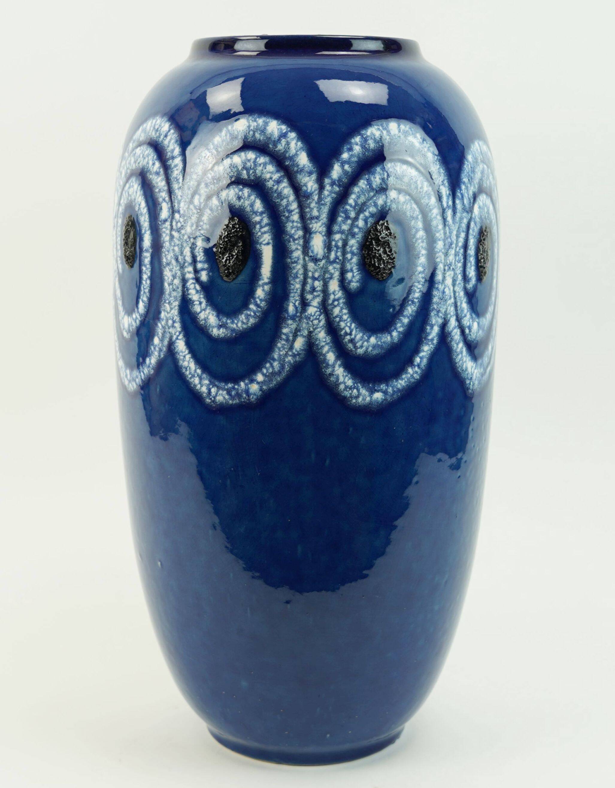 scheurich floor VASE blue with white swirl pattern fat lava model no.546-41