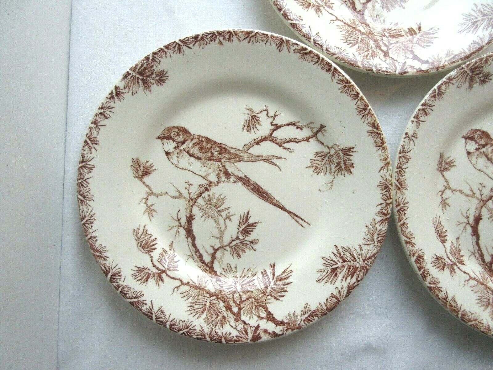 3 GIEN's Maroon Bird Dessert Plates, Provençal style with Hirondelle