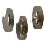 Trio of vintage chrome and smoked glass wall sconces