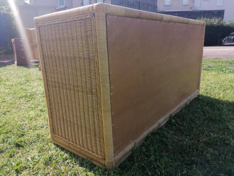 Rattan bamboo chest of drawers 1970 vintage