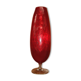 Standing vase in textured blown glass transparent diamond, Italian design of Empoli 1950-60