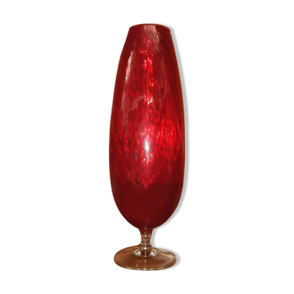 Vase sur pied en verre soufflé texturé diamant transparent ,design Italien d’Empoli 1950-60