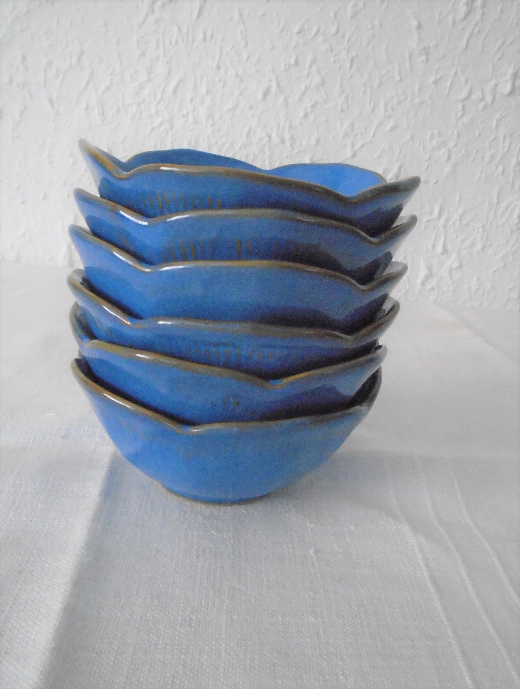 6 blue sandstone ceramic ramekin cups