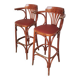 Set of 2 Vintage Bar Chairs: Red Leather Seat, High Pub Stools