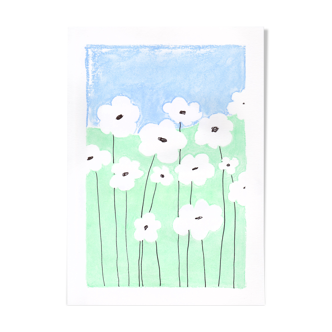 Champ de fleurs n°1 - Dessin original