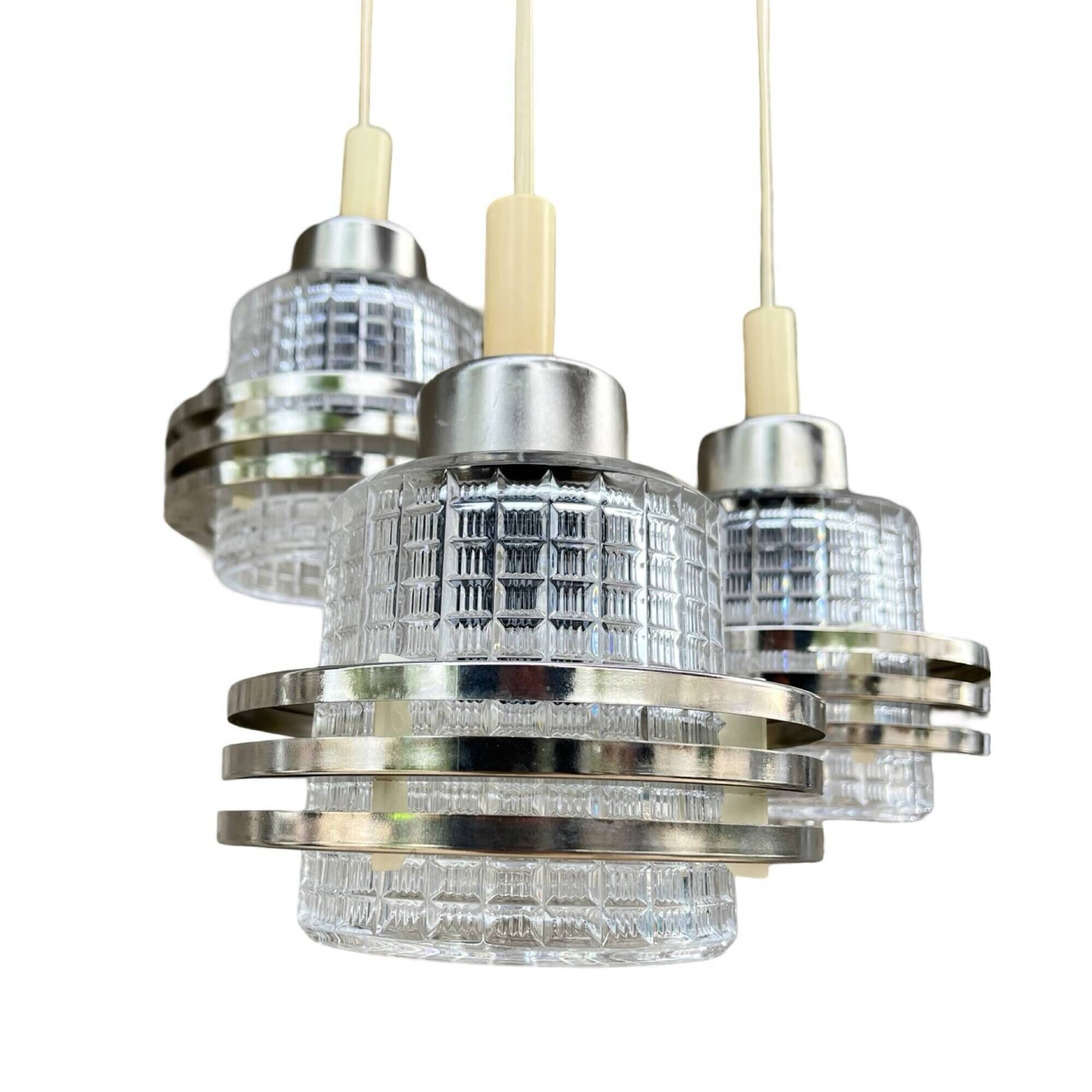 Mid-century modern cascade chandelier Pokrok Žilina, Czechoslovakia, 1970s.