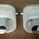 Pair of chrome wall sconces with Murano glass, wall light, art of glass, interior decoration.