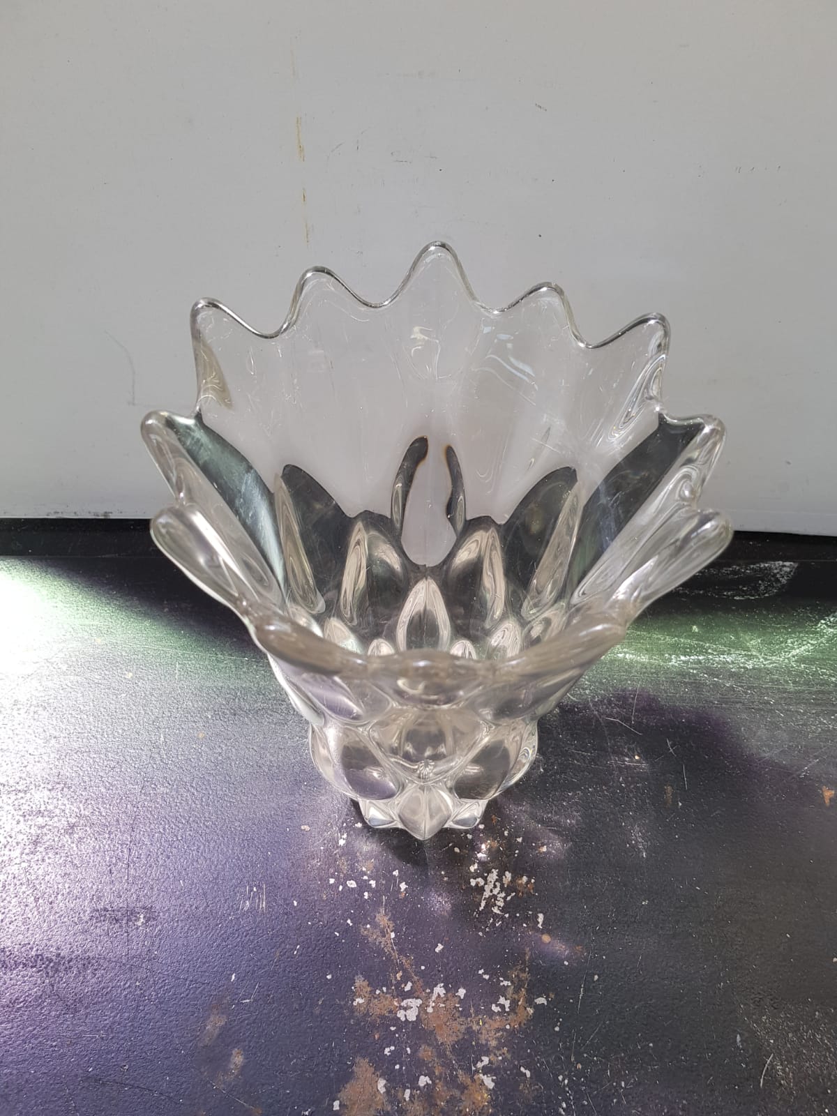 Old transparent molded glass vase bubble shape vintage decoration