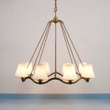 Large Viennese Modernism curved brass wave chandelier by Hugo Gorge, 1940s