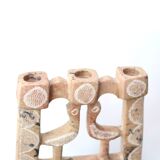 Moroccan candle holder in stone decorated with birds, 70s