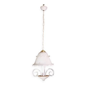 Lustre vintage blanc « umbrella » en verre de Murano, années 1980
