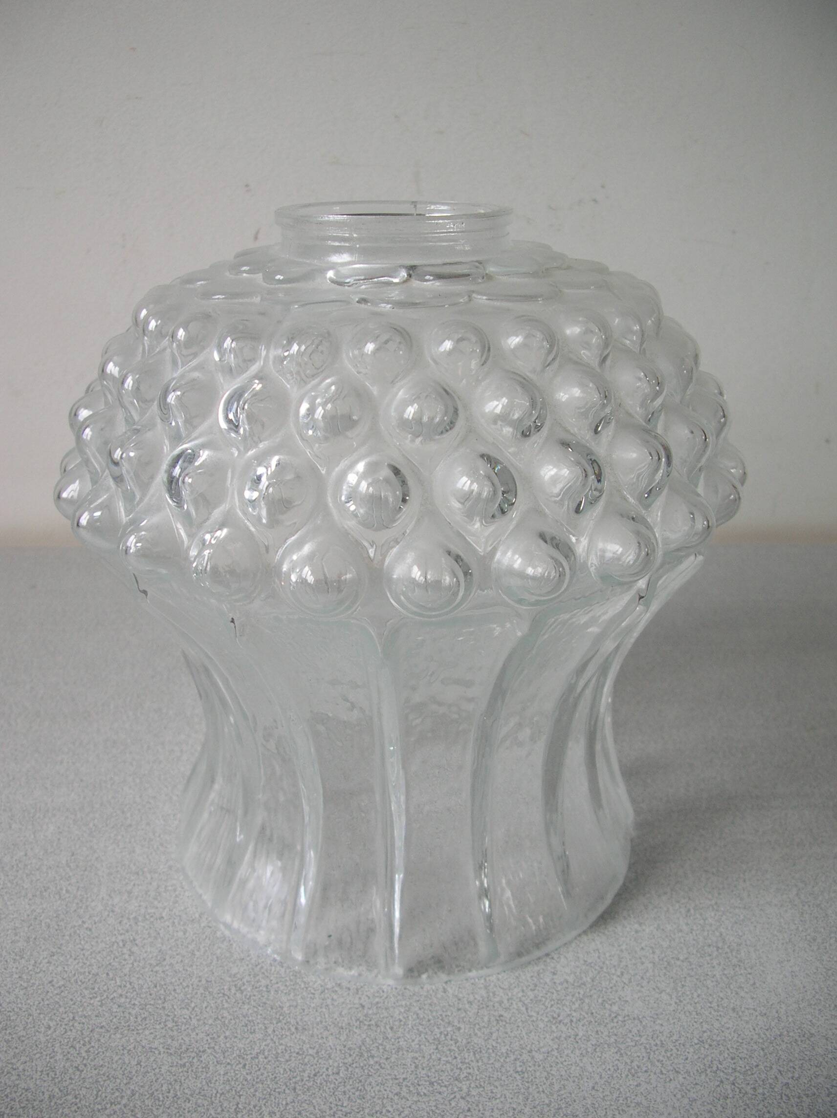 Old globe lamp shade chandelier lighting fixture in glass relief decor 16 cm