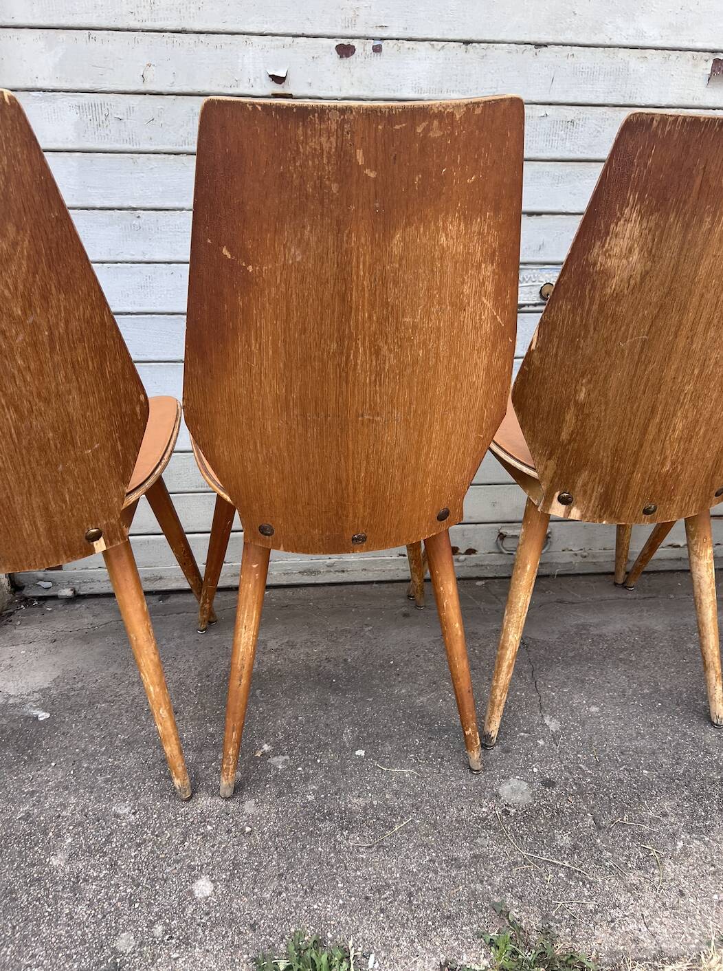 (Lot) 5 chaises vintage bois attribuées à Baumann (à restaurer)