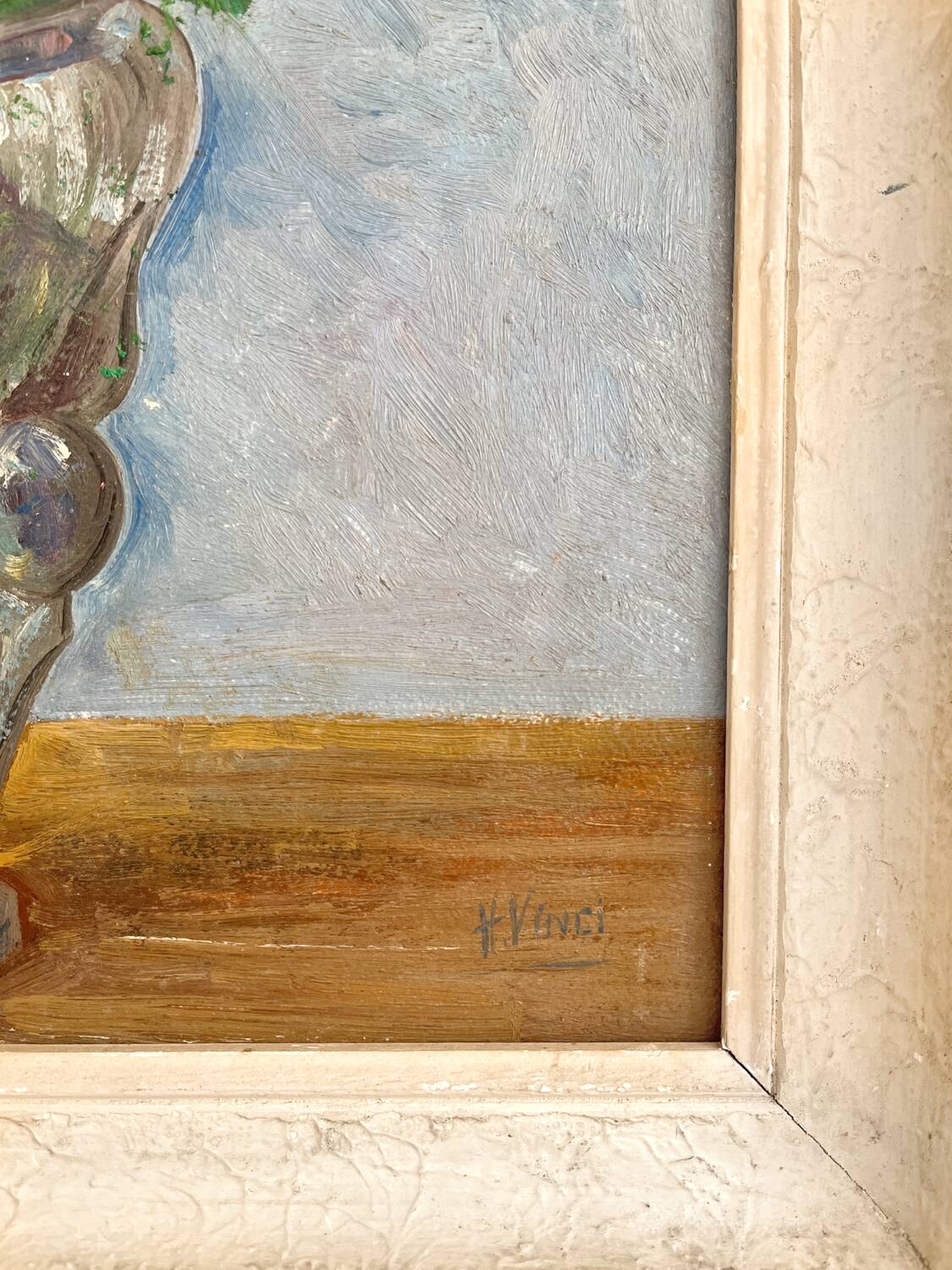Old oil painting on panel bouquet of flowers