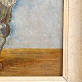 Tableau peinture ancienne huile sur panneau bouquet de fleurs