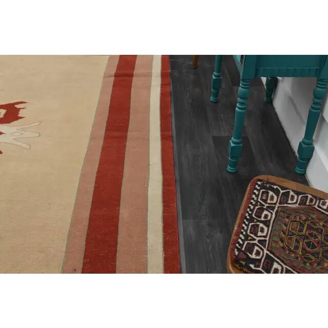 1970s Vintage Turkish Handmade Wool & Cotton Orange Area Rug 203x315