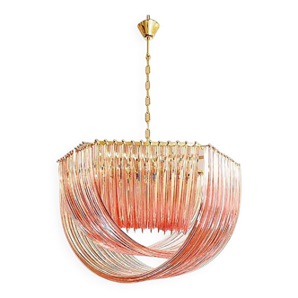Glass Chandelier Arc in Pink Color With Gold Metal Frame