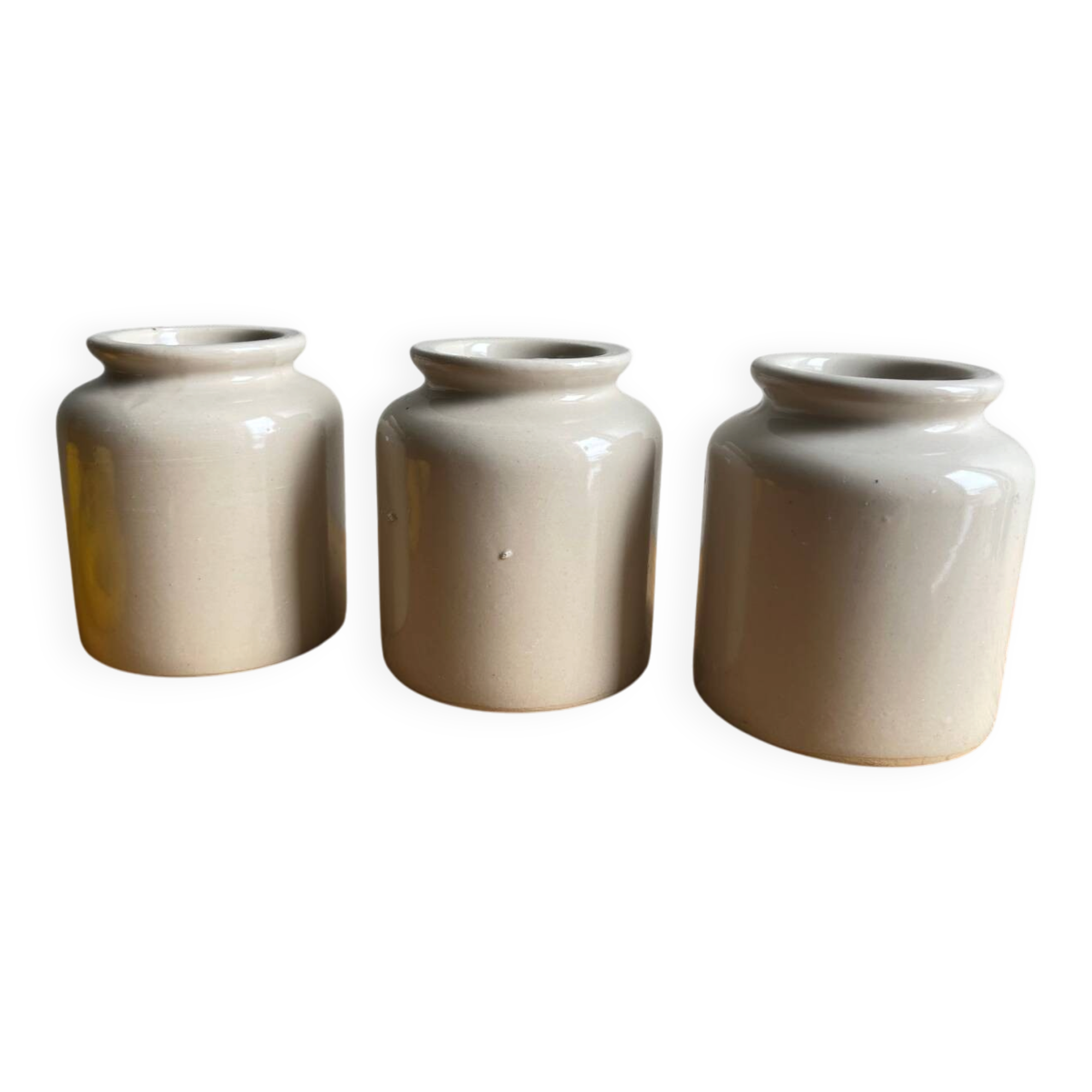 Old glazed stoneware mustard pots