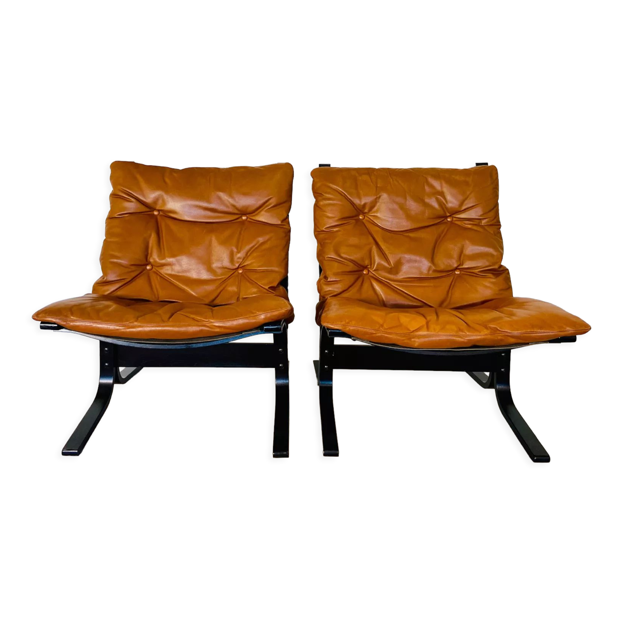 Vintage norwegian mid century leather Seista chairs by Ingmar Relling