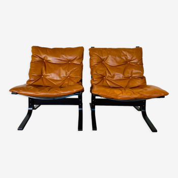 Vintage norwegian mid century leather Seista chairs by Ingmar Relling