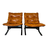 Vintage norwegian mid century leather Seista chairs by Ingmar Relling