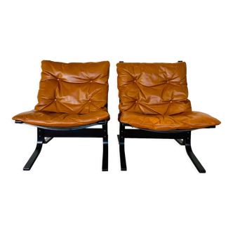 Vintage norwegian mid century leather Seista chairs by Ingmar Relling