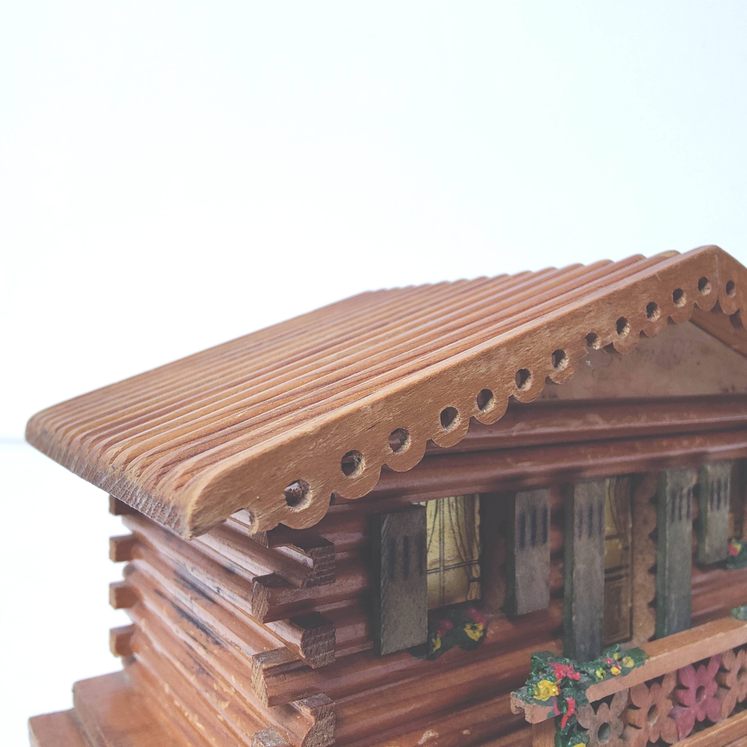 Wooden chalet box, jewelry box, pencils