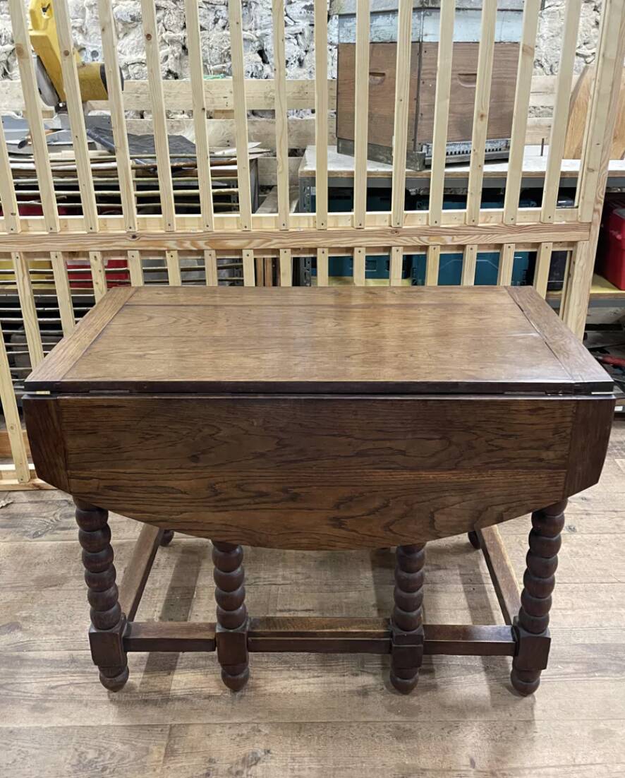 Solid wood farmhouse table with drop-leaves