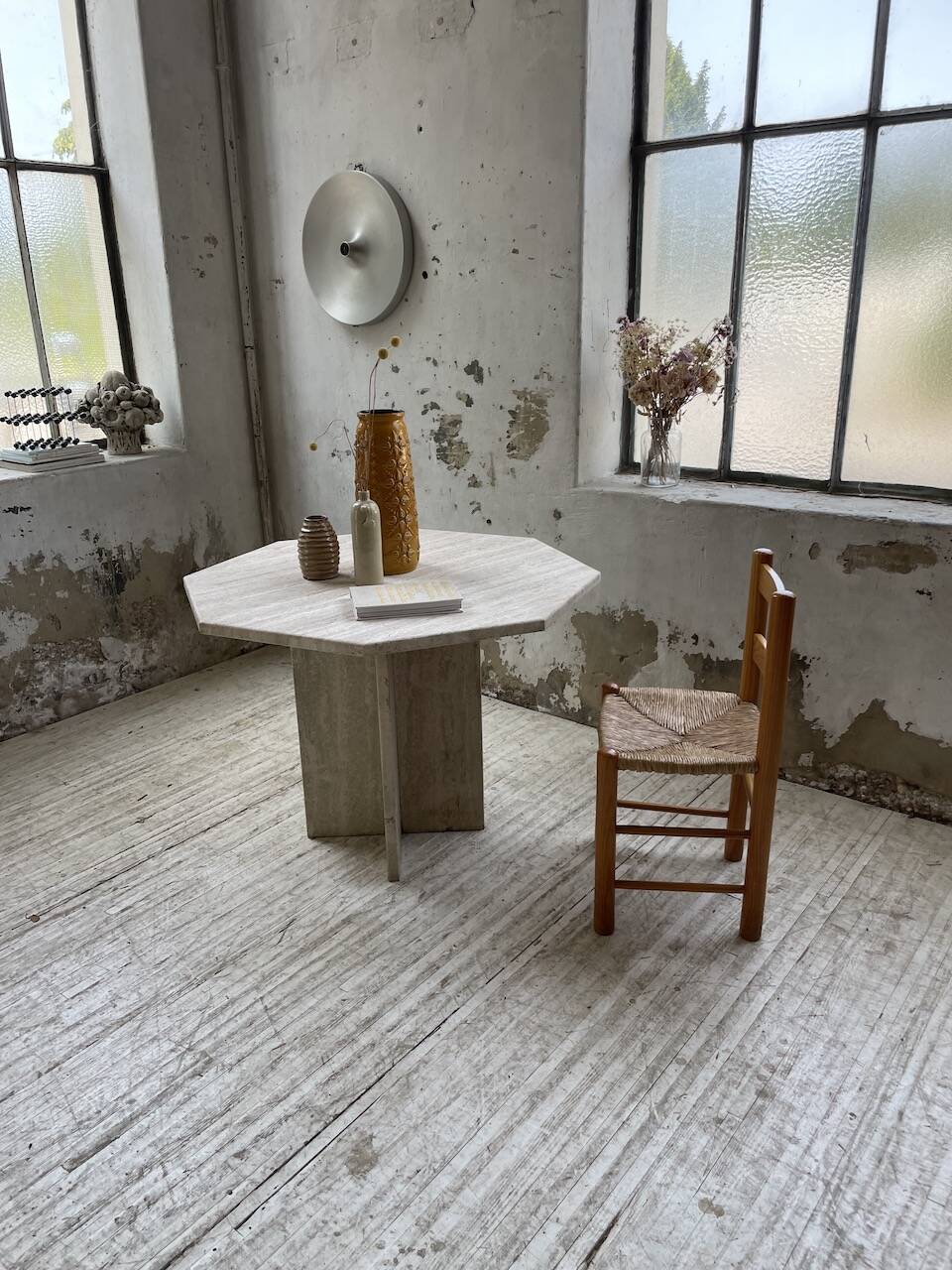 Octagonal travertine coffee table