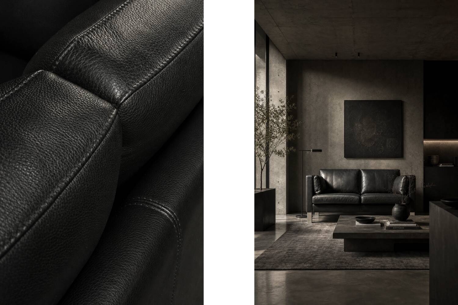 Vintage Mid-Century Danish Modern Two-Seater Black Leather Sofa, 1970s