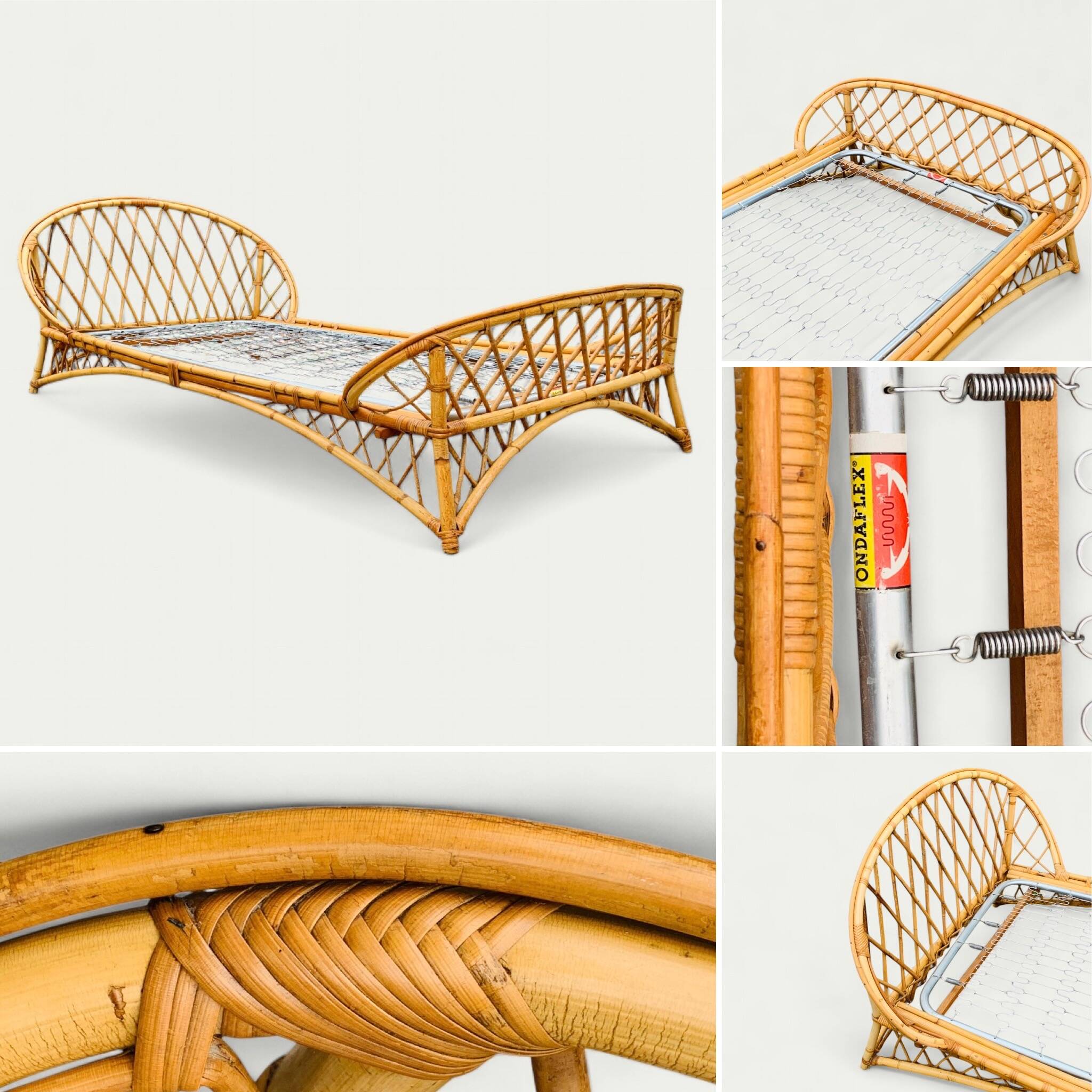 Rattan basket bed 90x190 vintage 1960